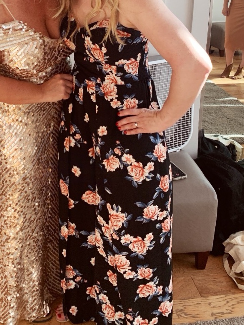 Xhilaration Black Jumpsuit with Pink Floral Print
